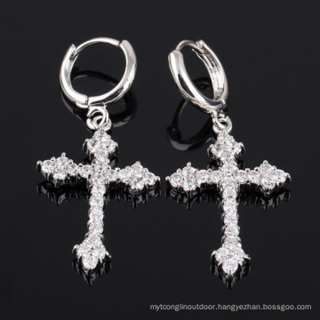 Quality Zircon Gold-Plated Mosaic Cross Silvre Earrings